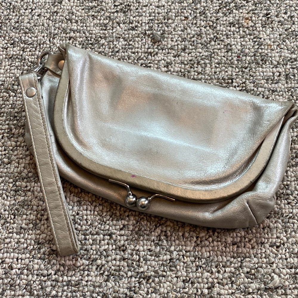 Silver leather hobo wallet